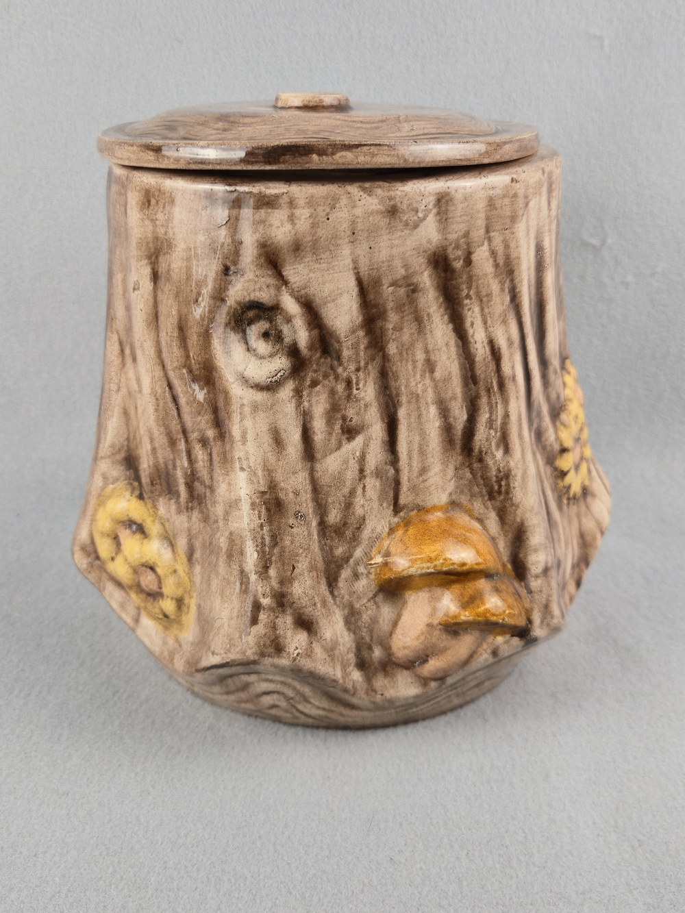 Vintage 1979 Ceramic Tree Stump Cookie Jar Canister Woodland Mushroom Cottagecor